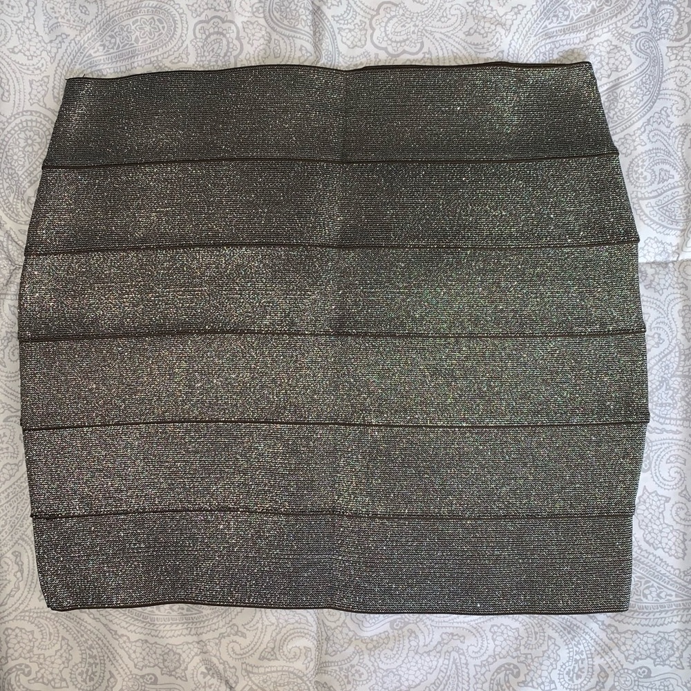 Silver banded mini skirt